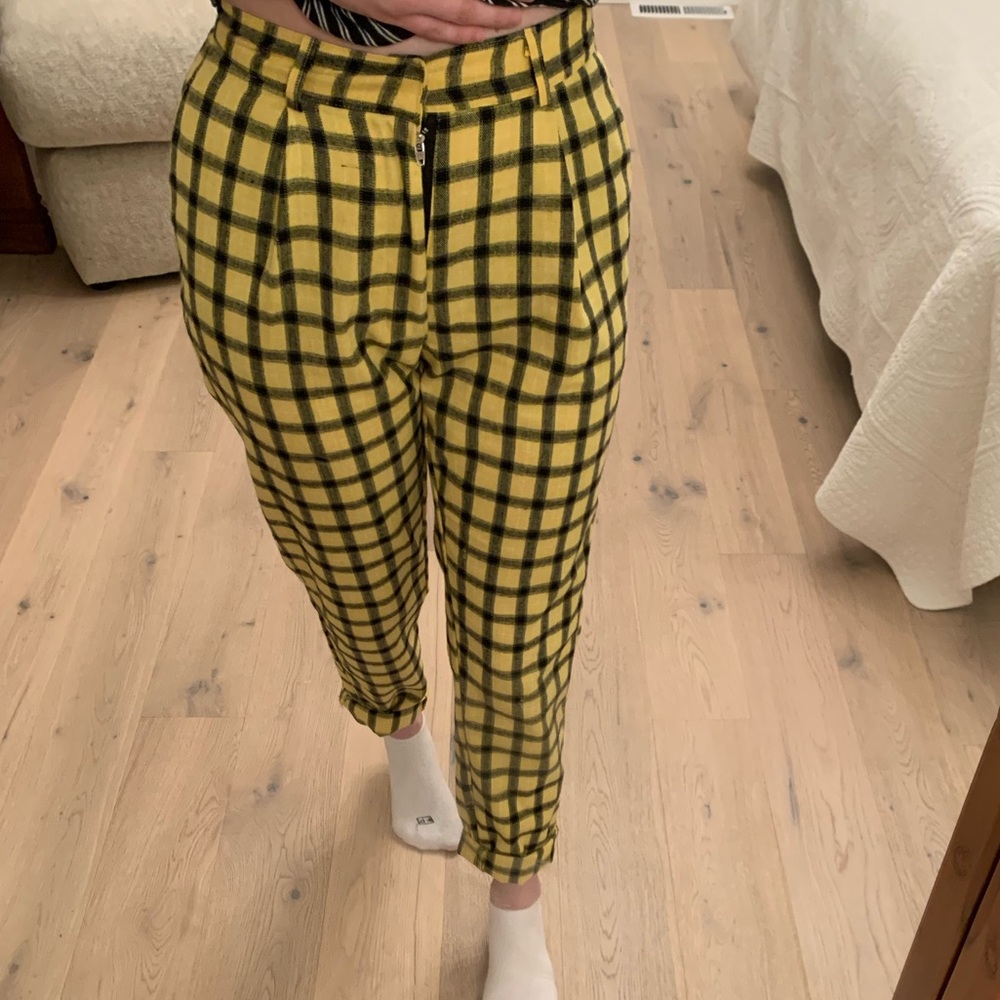 High Waisted Yellow Plaid Pants